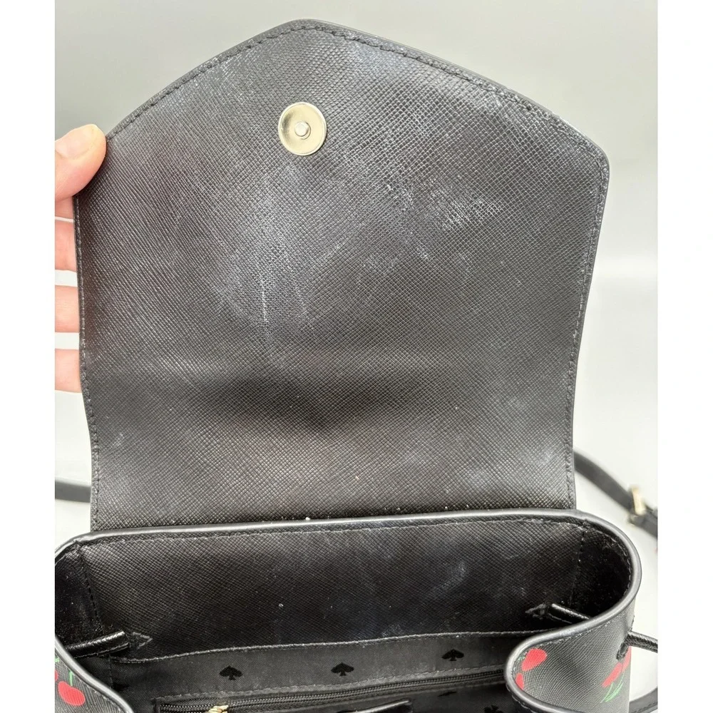 Kate Spade New York Black Red Cherries Womens Purse Bag with Straps Faux Leather